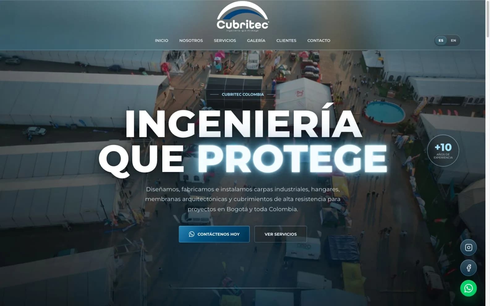 Página principal de Cubritec Colombia sobre soluciones de ingeniería