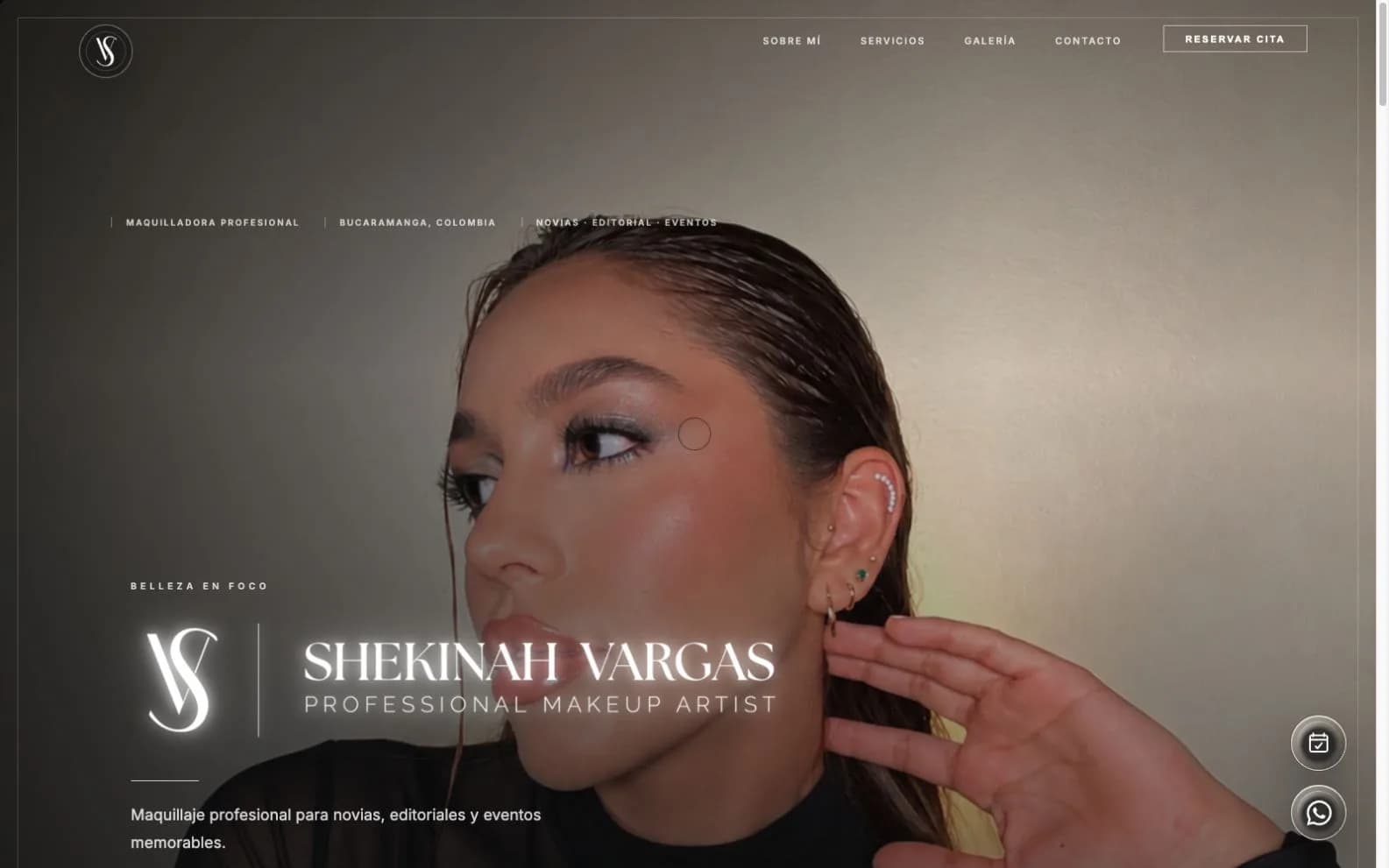 Página principal del portafolio de maquillaje de Shekinah Vargas